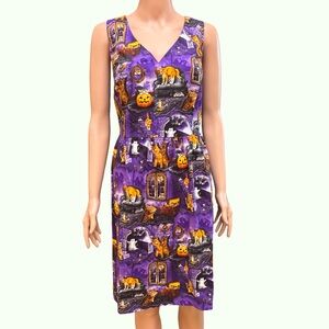 ModCloth Halloween Dress Spooky Cat and Pumpkin Print Sleeveless Dress 2X